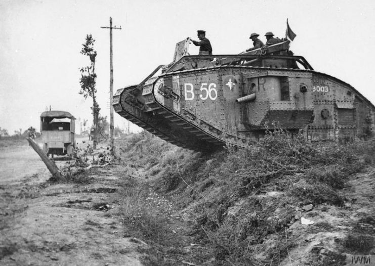 A British Mark V tank during the Battle of Amiens.
