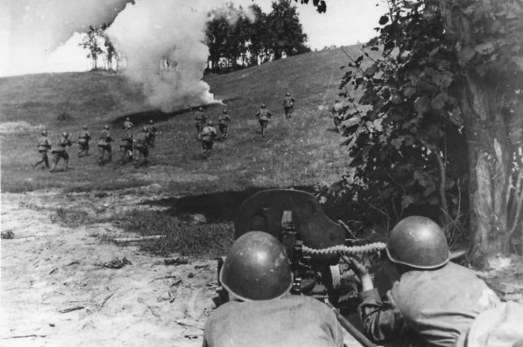 Soviet Troops Advance Under the Cover of MG Fire.