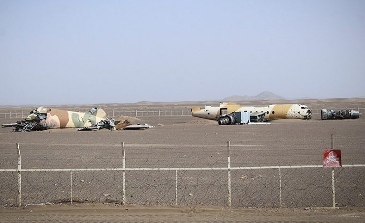 Sand Storm of Tabas was cause of Operation Eagle Claw fail. This photo show the remaining aircraft burned.Photo: Tasnim News Agency CC BY 4.0