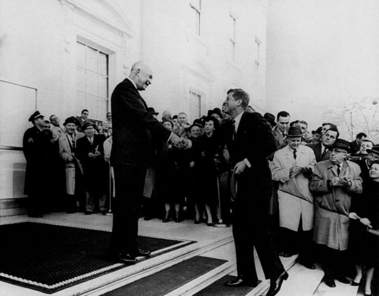 Outgoing President Dwight D. Eisenhower meets with President-elect John F. Kennedy