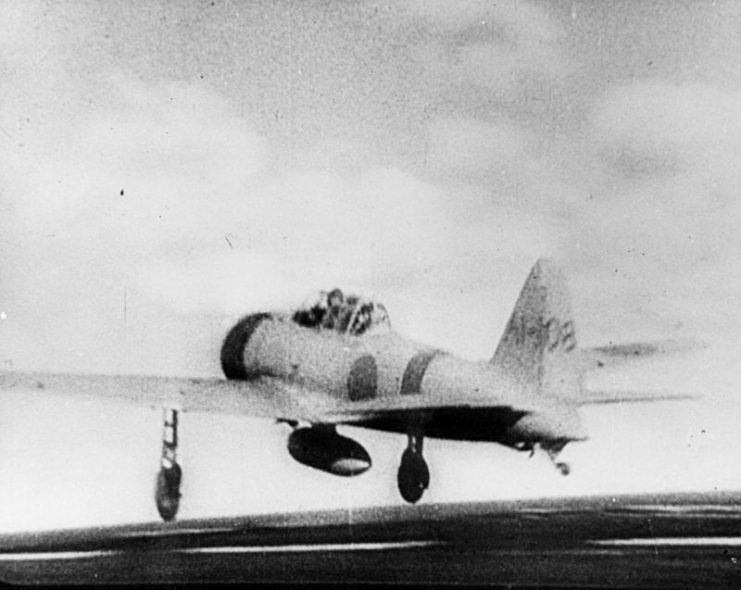 A Mitsubishi “Zero” Model takes off to attack.