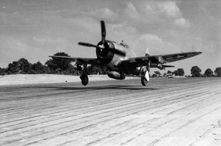 A P-47 Thunderbolt during take off
