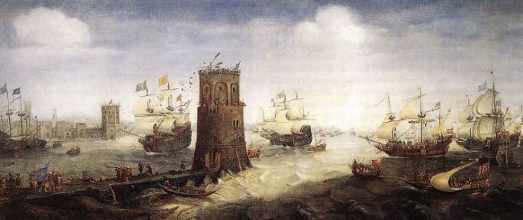 Frisian crusaders confront the Tower of Damietta, Egypt