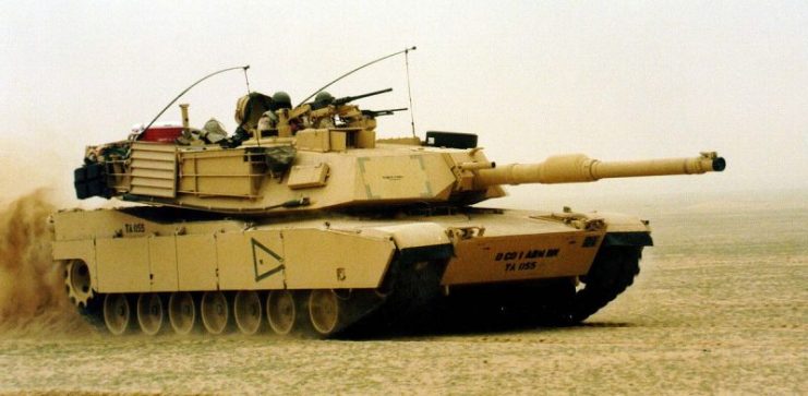 M-1A1 Abrams main battle tank advances across the Kuwaiti desert on Jan. 20, 1998