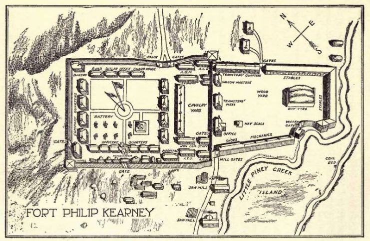 Fort Phil Kearny was constructed to house 1,000 soldiers, a number never achieved in its brief history. Similar to Fort Reno and Fort C. F. Smith, it was built in Crow treaty land and accepted by these Indians.