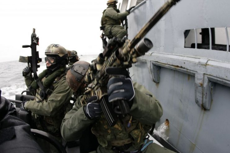 U.S. and Polish special operations forces hone boarding skills during an exercise near Gdansk, Poland in early February to further develop interoperability skills as part of the USEUCOM active security strategy. U.S. Navy SEALs assigned to Special Operations Command Europe and Polish GROM participated in the training exercises.