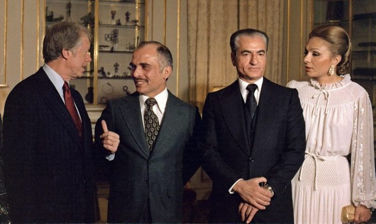 Mohammad Reza and Farah on their visit to the United States in 1977, with King Hussein and President Carter.