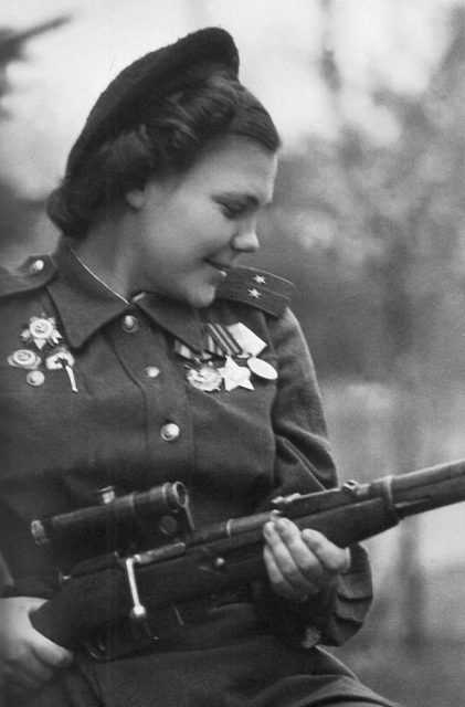 Portrait of Nina Lobkovskaya, a Soviet sniper of WWII.