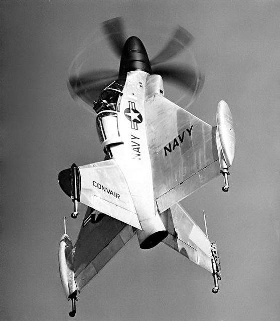 Vertical take off and landing Convair XFY-1 Pogo in flight.