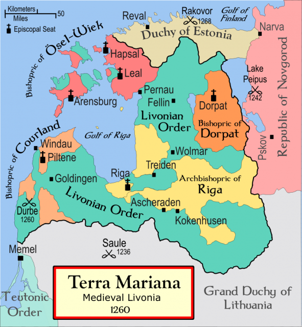 A political map of the Medieval Livonia, circa 1260, along with surrounding areas.Photo Termer CC BY-SA 3.0