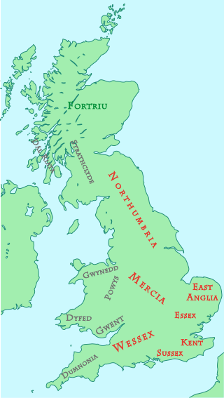 Anglo-Saxon and British Kingdoms around the beginning of the 9th century.