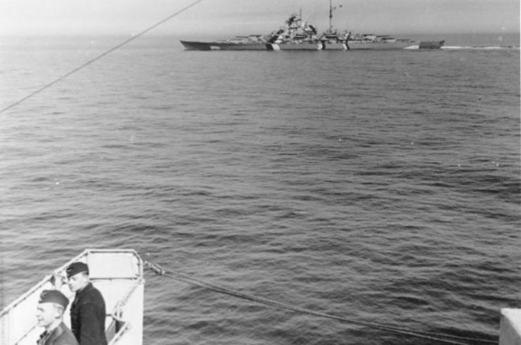 Bismarck, photographed from Prinz Eugen, in the Baltic at the outset of Operation Rheinübung Photo by Bundesarchiv, Bild 146-1989-012-03 Lagemann CC-BY-SA 3.0