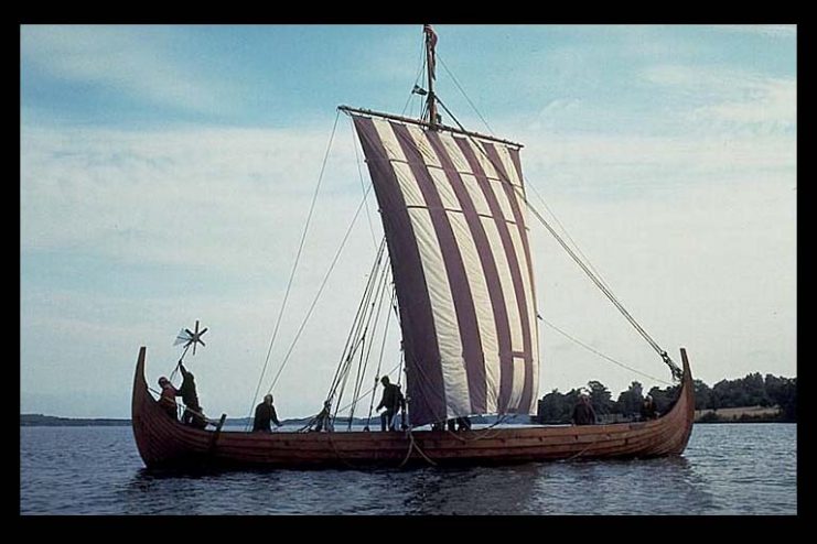 Replica of a Viking ship sailing at Birka. Photo: Björn Ambrosiani / Riksantikvarieämbetet – CC BY 2.5