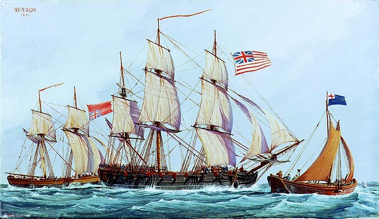 Continental Ship Columbus with Captured British ship Lord Lifford – 1776.