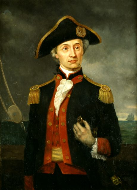 John Paul Jones, the Continental Navy’s first seaman to be appointed the rank of 1st Lieutenant. Oil painting by George Bagby Matthews, c. 1890