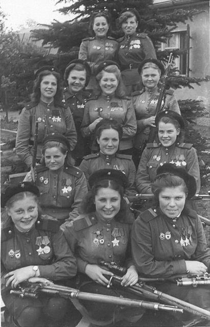 Female snipers of the Soviet 3rd Shock Army/1st Belorussian Front during WWII. May, 1945.