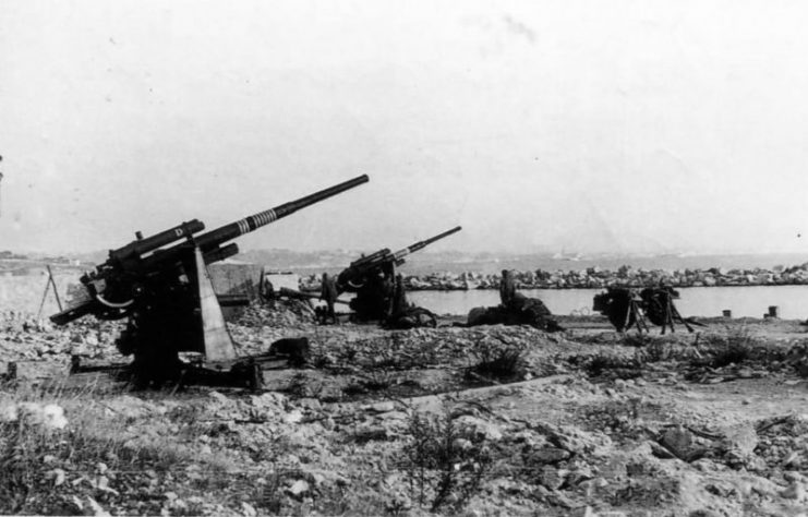 Two 88 mm anti-aircraft guns stands ready for action.