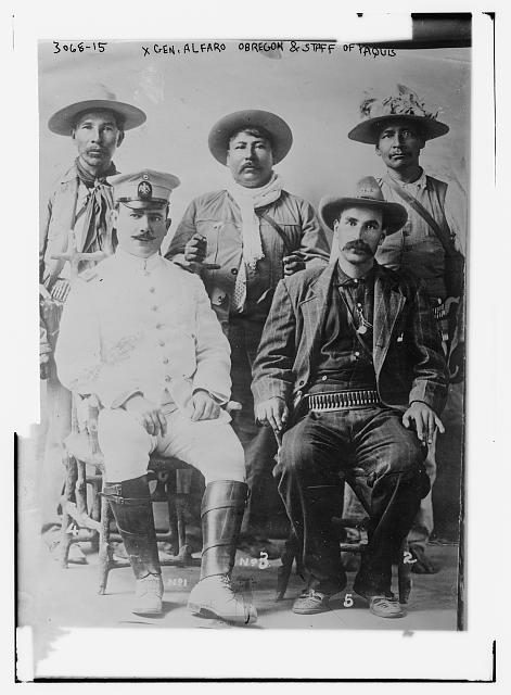 General Álvaro Obregón and his staff of Yaquis, sometime between 1910 and 1915.