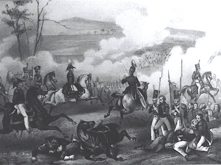 General Zachary Taylor rides his white horse at the Battle of Palo Alto near present-day Brownsville – May 8, 1846