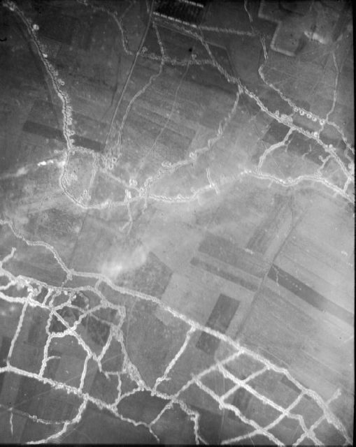 Aerial photograph of the Hohenzollern redoubt, near Auchy-les-Mines, 21 September 1915.