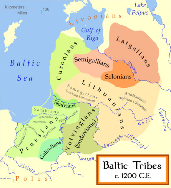 In the context of the other Baltic tribes, Žemaičiai (Samogitians) are shown as an ethnic group of Lithuanians.Photo: MapMaster CC BY-SA 3.0