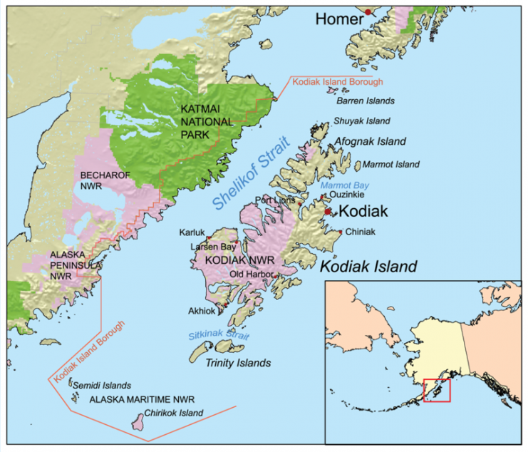 Kodiak island map.Photo USGS CC BY-SA 2.5