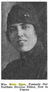 Merle Egan, of Helena, Montana, who volunteered for the Signal Corps Female Telephone Operators Unit, shown in her Signal Corps uniform jacket and cap.1918