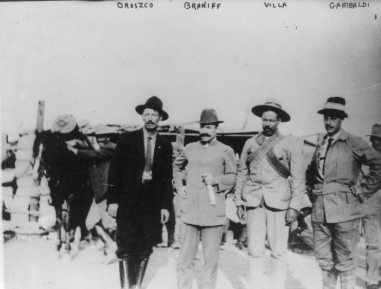 Left to Right: Pascual Orozco, Alberto Braniff, Pancho Villa and Peppino Garibaldi