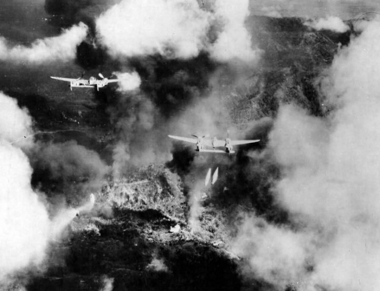 P-38 during napalm bombing in Philippines.