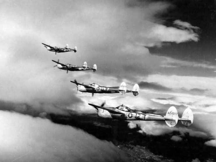 P-38 Formation over Yugoslavia – 15th Air Force.