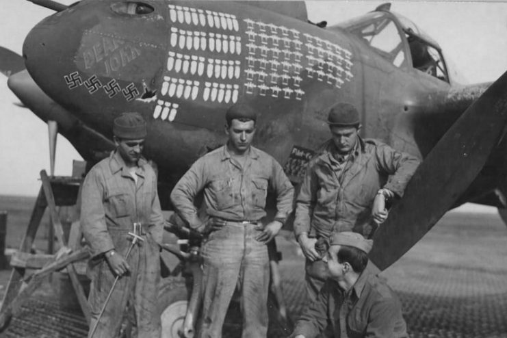P-38F “Dear John” with Capt Newbury and ground crew.