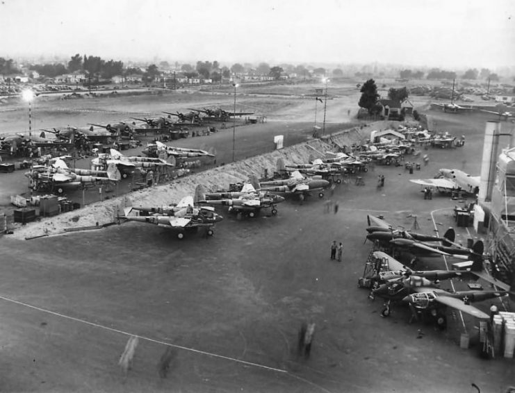 P-38s under construction at Lockheed in Burbank, California 1941.