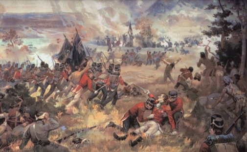 “Push on, brave York volunteers!” shouts Brock, who is shown mortally wounded at the lower right of the picture.