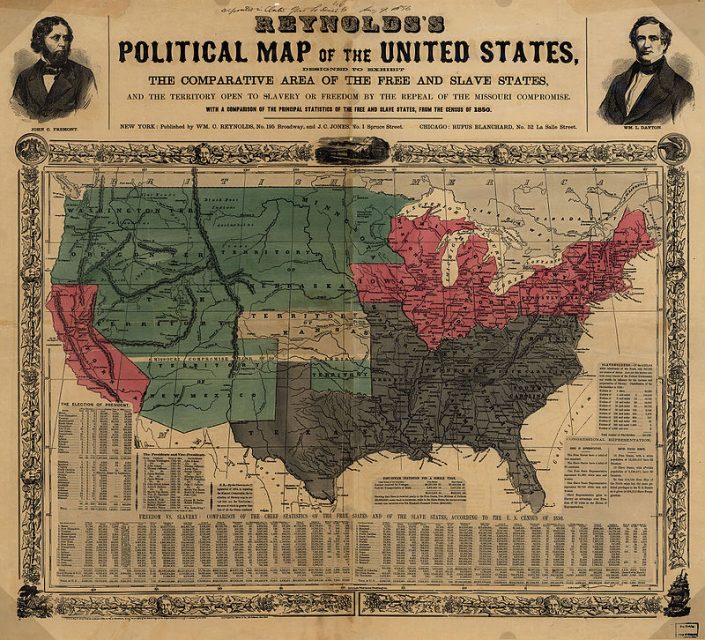 Reynolds Political Map of the U.S. in 1856 Shows Free and Slave States.