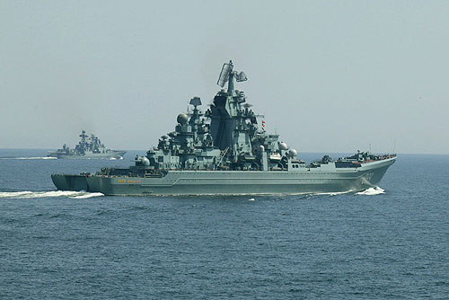 Russian Battle Cruise Pyotr Velikiy 099 (Peter the Great) during tactical exercises of the Baltic and Northern Fleets.Photo Kremlin.ru CC BY 4.0