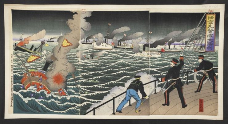 The Japanese warship Saikyōmaru at the Battle of the Yalu River, Hasegawa Chikuyō 1984