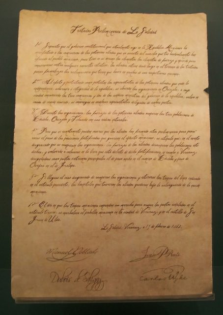 Reproduction of the Preliminary “Tratados de la Soledad”, signed on February 18, 1862. National Museum of Interventions, Mexico City, Mexico.Photo: Adamcastforth CC BY-SA 3.0