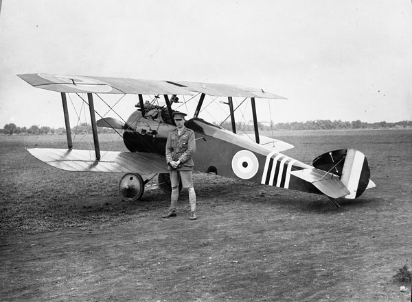 Barker with his Sopwith Camel, his favourite aircraft.