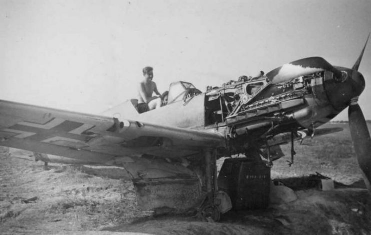 Wrecked Messerschmitt Bf 109E of Afrikakorps, North Africa