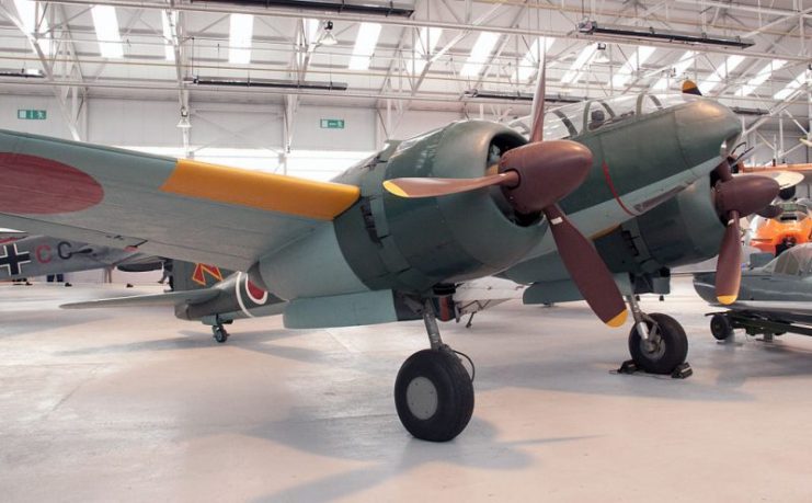 The Mitsubishi Ki-46 was a WWII Japanese twin-engined reconnaissance plane. During the last days of the war, it was modified as a high altitude interceptor, with two 20 mm cannons in the nose and one 37 mm cannon in an “upwards-and-forwards” position. Photo: Tony Hisgett CC BY 2.0