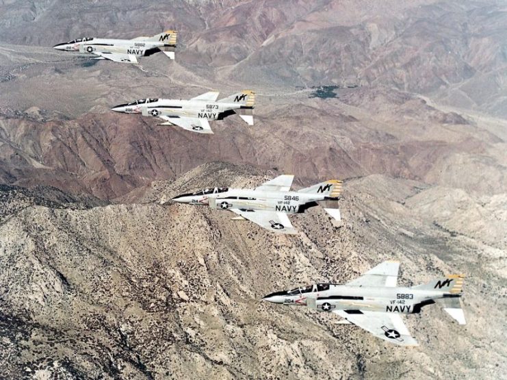 F-4J Phantoms of VF-142 in flight c1971