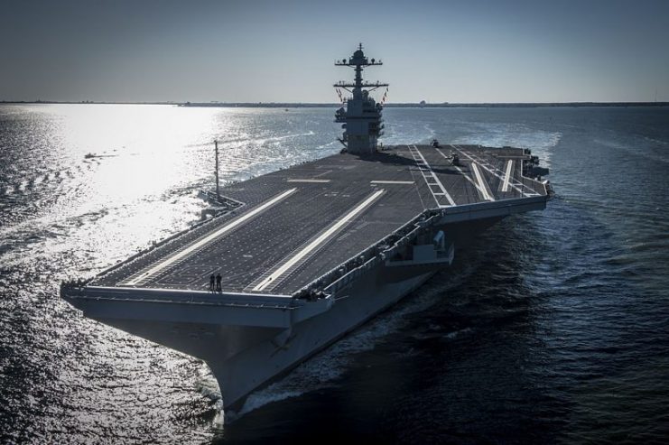 The U.S. Navy aircraft carrier USS Gerald R. Ford (CVN-78) underway on its own power for the first time (2017) The first-of-class ship – the first new U.S. aircraft carrier design in 40 years – spent several days conducting builder’s sea trials, a comprehensive test of many of the ship’s key systems and technologies.