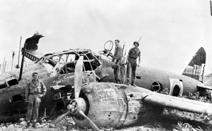 Japanese Bomber Wrecked on Munda Airdrome.
