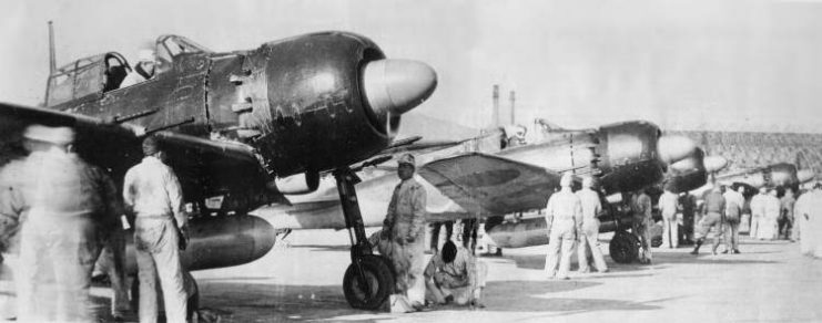 A6M5c Zeros preparing to take part in a kamikaze attack