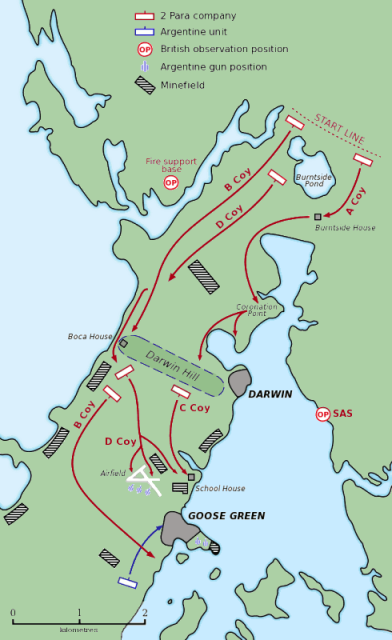 Actual course of British attack: Goose Green, 28–29 May 1982