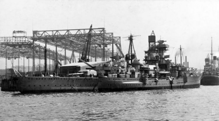 Admiral Hipper during fitting-out. Hamburg, 1937.
