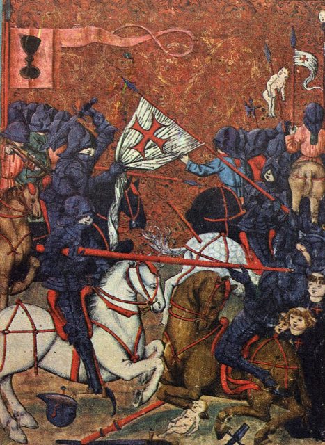 Battle between Hussites and Catholic crusaders; Jena Codex, 15th century