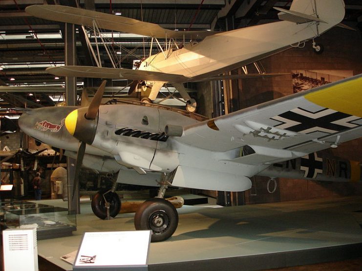 Bf 110 Werk Nr. 5052, Deutsches Technikmuseum Berlin. The noseart emblem on this aircraft is the dachshund of 10.(Z) JG 5.