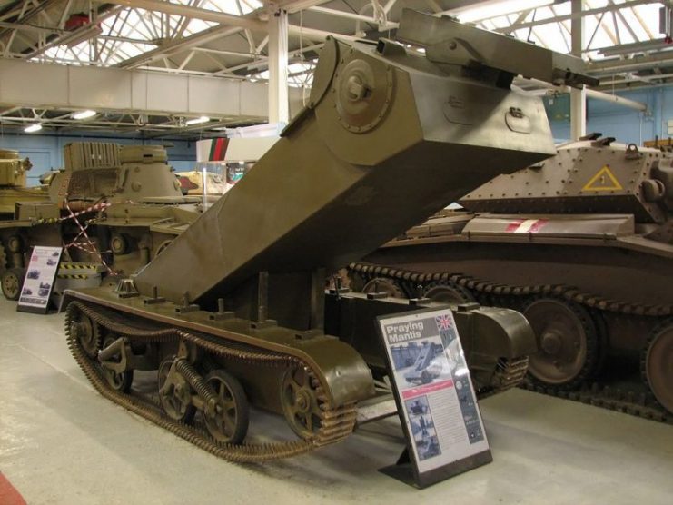 British Universal Carrier Praying Mantis prototype at Bovington Tank Museum Photo by Hohum CC BY 3.0
