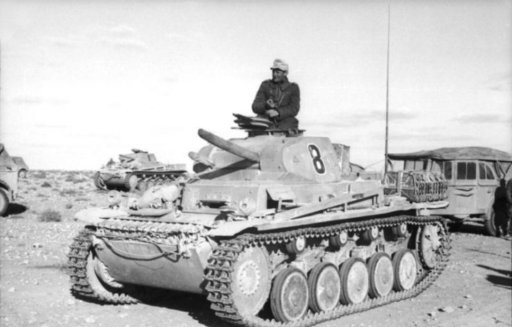Panzer II of the 15th Panzer Division in North Africa used as an Artillery Observation Tank. By Bundesarchiv – CC BY-SA 3.0 de